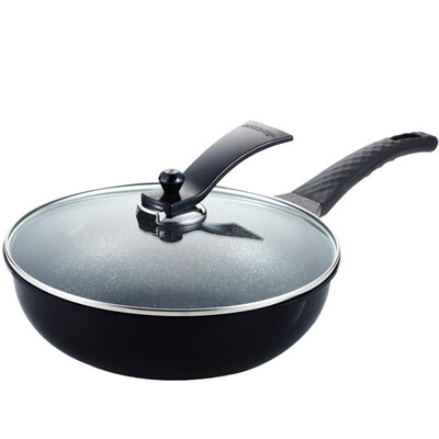 

Korean box (highcook) South Korea imports black gold series flat-bottomed wok non-stick pan no smoke pot 30cm open fire pot (HJ002-ZY)