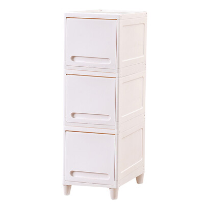 

Space workshop storage cabinet plastic clip lockers kitchen&childrens toys storage box bedside table three-story white door
