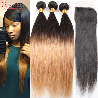 

1B 27 Malaysian Straight Ombre Malaysian Virgin Hair With Frontal Lace Closure 4x4 Dark Roots Blonde Hair Bundles With Closure