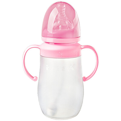 

Bayer Xin BABISIL wide mouth full silicone bionic anti-fall anti-drop straw bottle with handle 240ml pink BS4922