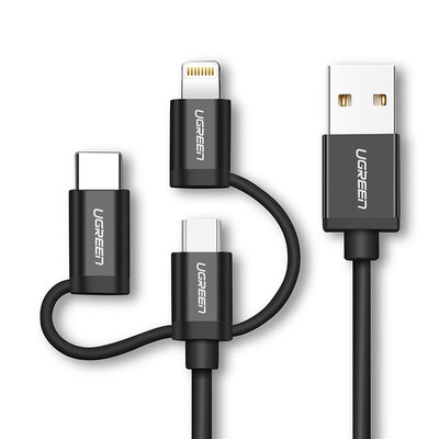 

UGreen iOS&Andriod&Type-C 3-in-1 USB charging cable for iPhone5 6s 7Plus 8XHuawei MI 30785 15 m Black