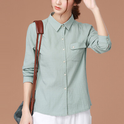 

City plus CITYPLUS 2017 autumn new women's clothing loose lattice long sleeves shirt shirt CWCS178161 blue M