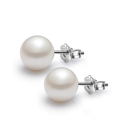 

Beijing Run pearl heart 9-9.5mm silver inlaid freshwater pearl earrings round white