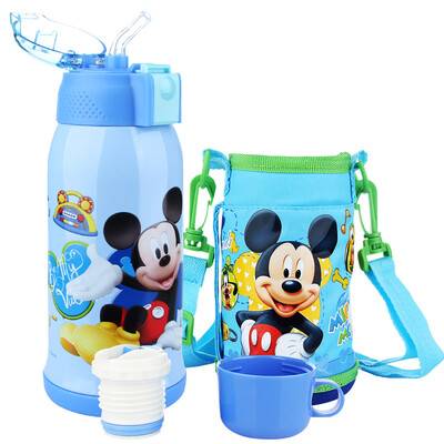 

[Jingdong Supermarket] Disney 304 stainless steel children's insulation cups male and female students straw double cover cup baby strap leather bottle 400ML princess purple HC6010S