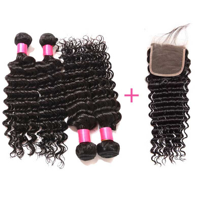

Brazilian Deep Curly Closure Mink Brazilian Weave With Closure Deep Wave Brazilian Hair Bundles With Closure China Best Supplier