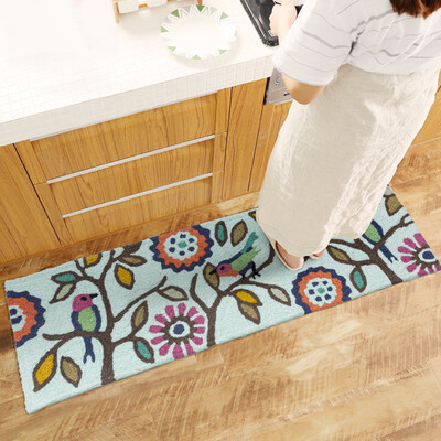 

You Li carpet handmade cartoon kitchen pad wool braid dust mats wear non-slip slippery absorbent water can be washed into the door floor mats birds flowers 40 * 60cm