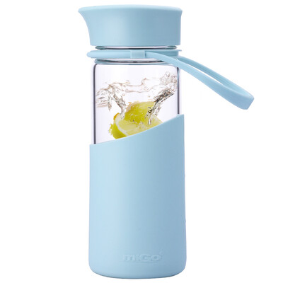 

MIGO glass water cup 04L with a lid of portable tea cups car travel glass bottles men&women lake blue