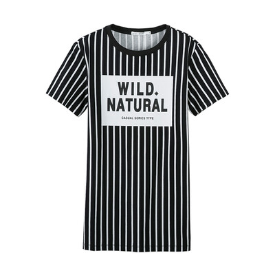

Semir Semir Short Sleeve T-Shirt Ms Summer Striped Straight Long T-Shirt Korean version 12216000030 White Black Tone M