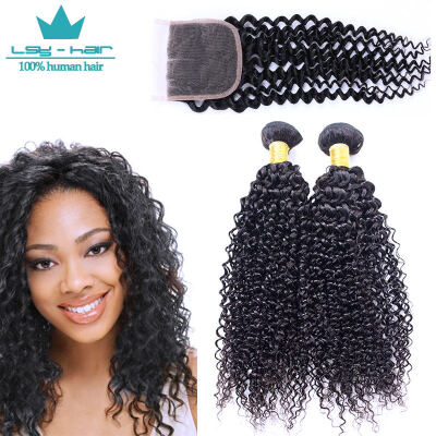 

Malaysian Kinky Curly With Closure Rosa Hair Products 3 Bundles With Clsoure Malaysian Virgin Hair With Closure