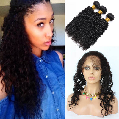 

360 Lace Frontal With Bundles Brazilian Deep Wave Curly Hair Weaves With Pre Plucked 360 Lace Frontal 4PCS Lot