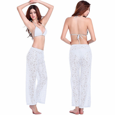 

Loose Pattern Beach wear pants Adjustable tie mature Women Sexy Lady Long Lace Pant