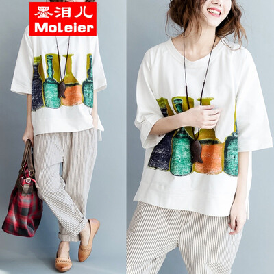 

Large size women's fab 4 bottle prints 5 sleeve t-shirts