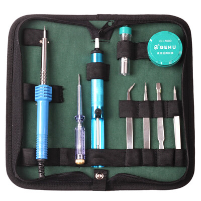 

Lake (GEHU) GH-090 12pcs kit kit electric iron twill nozzle pliers mouth nose screwdriver pencils solder wire suction tin canvas