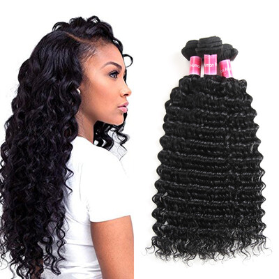

Fine Plus Brazilian Deep Wave Hair 3 Bundles 7A 100 Unprocessed Virgin Human Hair Weave Black Color 300g in Total