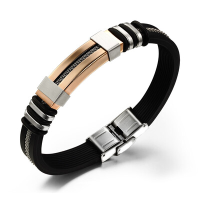 

Yoursfs Fashion punk style leather bracelet titanium steel bracelet