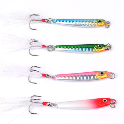 

1PC Jigging Lead Fish 12G / 5.5CM Metal Jig Fishing Lure 4 Цветной металлический воблер с крючками для пера Искусственный жесткий приманка