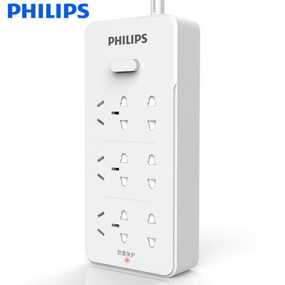 

Philips PHILIPS the new national standard lightning six 18 m socket child protection door intelligent anti-surge plug plug panel wiring board drag board SPS3621S 93