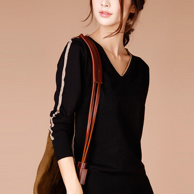 

City plus CITYPLUS 2017 autumn&winter new art women&39s V-neck pure color Slim head knitting primer shirt long-sleeved sweater CWYC178155 ginger yellow M