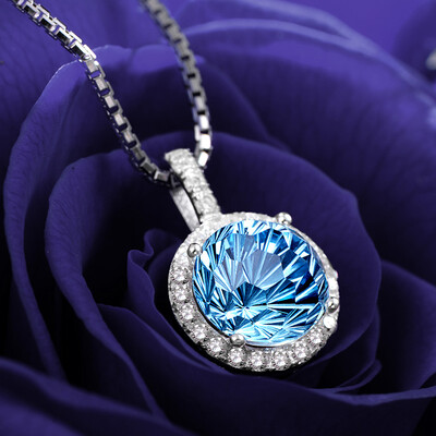 

T400 Topaz clavicle chain 925 silver necklace female Korean fashion clavicle pendant blue fireworks