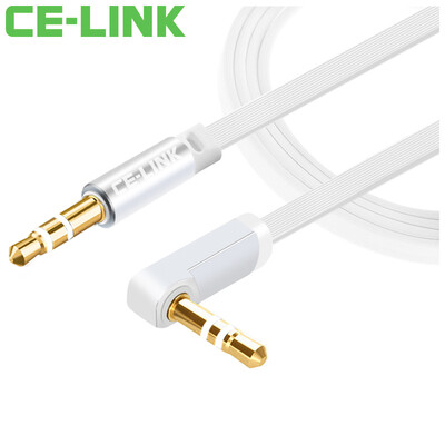 

CE-LINK 2551 AUX audio cable car elbow flat wire 15 m 35mm stereo audio line male to public car phone flat headset cable silver white line