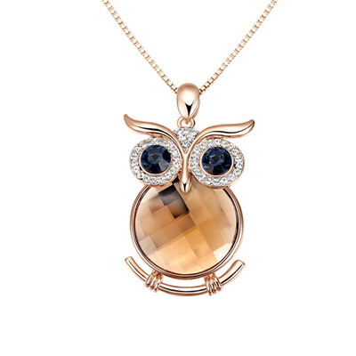 

Yoursfs@ 18K Rose gold Plated with Austrian Crystal Cute Owl shape Pendant Sweater Chain Long Necklace