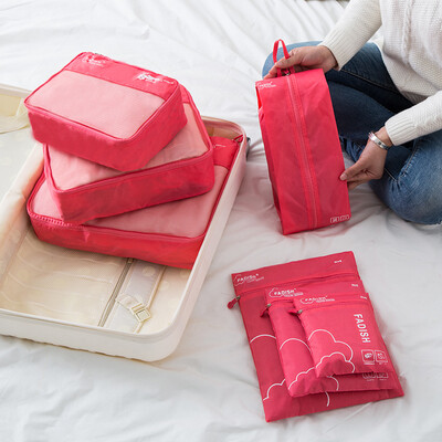 

Fatihi high-end travel storage bag wash bag finishing suits waterproof travel business storage bag portable cosmetic bag 7 sets of rose red