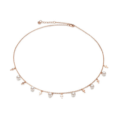 

Jingrun Pearl Angel Love S925 Silver inlaid white freshwater pearl necklace chain plate round 5-6mm