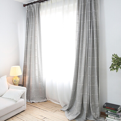 

FOOJO Curtains Embroidered Plaid Living Room Floor Coverings Curtains Finished 3m Width 27m Height