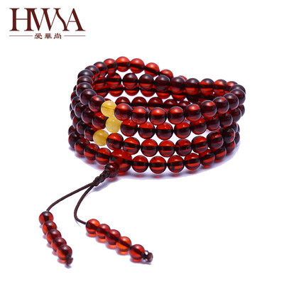 

Ai Huashang (HWSA) 108 blood mouse hand string 5-5.5mm amber Buddha beads chain certificate