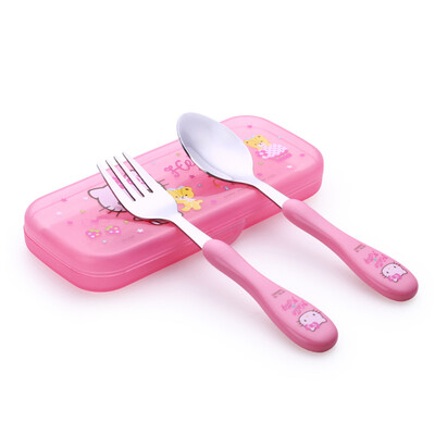 

Маленькой милого KT кошка Hello Kitty студенты портативной посуды вилка ложка ребенок подарок девушка в 304 из нержавеющей стали, изолированные пластиковой ручки анти-обжечь ребенок подготовку Spork