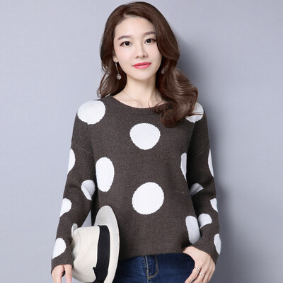 

A long morning 2017 Korean long-sleeved loose short sets of sweaters women&39s autumn&winter wave point wild base sweater S63W0255A8L dark gray L