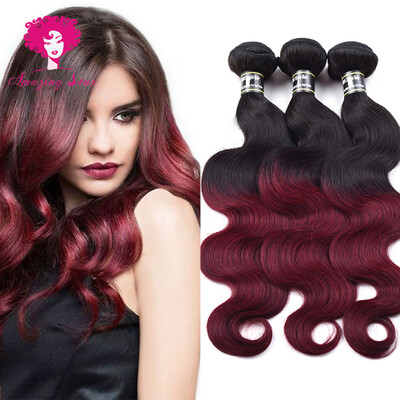 

Amazing Star Virgin Indian Hair Body Wave Burgundy Weave 3 Bundle Deals T1B/99j Red Human Hair Extensions