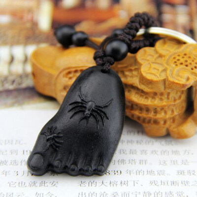 

Black Buddha Sutra Wood Carving Sutra Keychain Keyring Amulet Wood Column Keychain