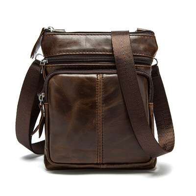 

DALFR Shoulder Leather Bag Genuine Leather Crossbody Bag 10 Inch Cowhide Messenger Bag for Men Brand Leather Bag