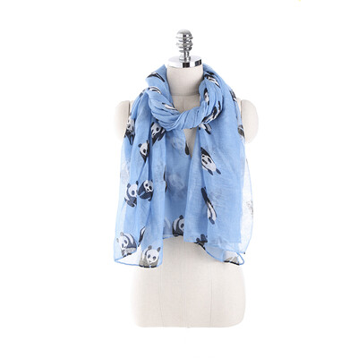 

2017 New Fashion Summer Beach Scarves Cartoon Pandas Women Silk Scarf Blue Green Black Violet Cute Cappa Sun Block Voile Shawl