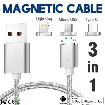 

Keymao Magnetic Phone Kabel Data Type-C Charger Cable 3-in-1 Micro USB for iPhone 7 7 plus 6 6s Plus iPad Samsung S6 S7 S8 plus