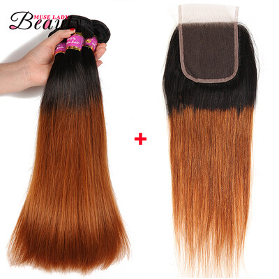

Ombre Brazilian Virgin Hair 3 Bundles with Lace Closure 4x4 Two Tone Human Hair 1b30 Silky Straight Free Shipping