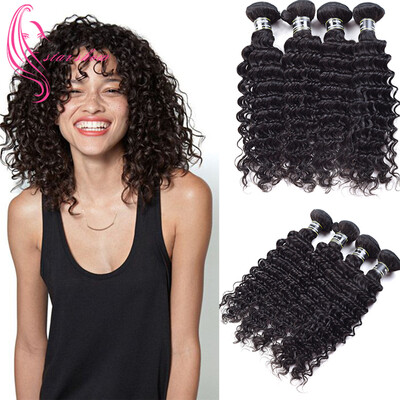 

7A бразильские волосы Virgin Hair Deep Wave 4 Связки для наращивания волос для человеческих волос Необработанные комплекты человеческих волос Естественный цвет Мягкое качество