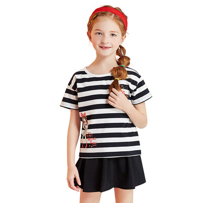 

Descartes DEESHA girls in the set of large children 2 sets of 2017 girls summer comfortable wild fashion stripes suit 811721907 black stripes 140