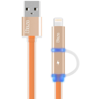 

BIZE Micro USB&Lightning 8 pin charging&data transfer cable gold