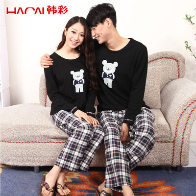 

[Jingdong supermarket] Han Choi (HACAI) pajamas women long sleeves spring and autumn thin section cute cartoon round neck home suit suit black 175/100 (XXL)