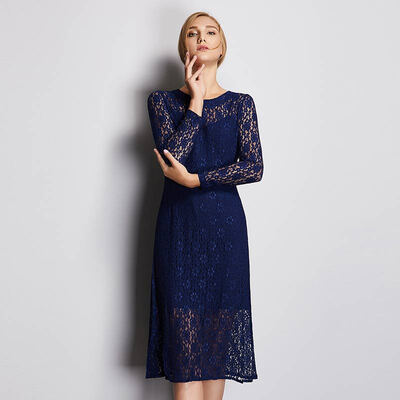 

Recall Marc Rebecca Europe&the United States high-end lace hollow long-sleeved dress in the long section 55223E possession of blue