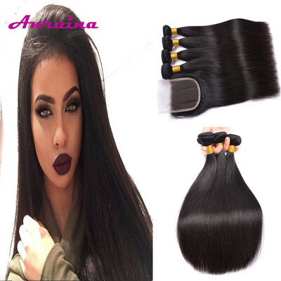 

Peerless Brazilian Straight Hair With Closure 3 Bundles With Lace Closure Grade 8A Unprocessed Human Hair Bundles With Closure