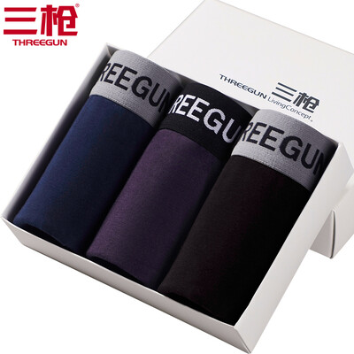 

Three Guns Mens Underwear Soothing Stretch Cotton Mid-Waist U-Convex Solid Color Breathable Mens Boxer Pants 3 Pack Mens Navy Dark Purple Black