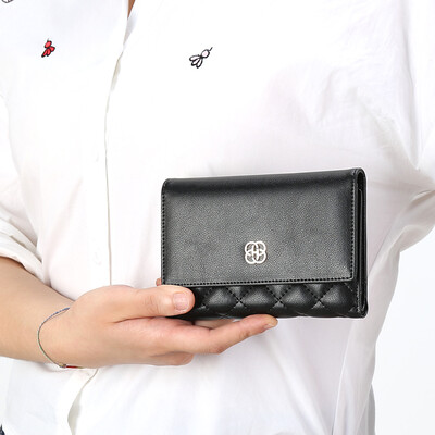

Red Valley HONGU Womens Wallet Cowhide Wallet Womens Short Folding Lingge Coin Purse Packet H10503409 Black