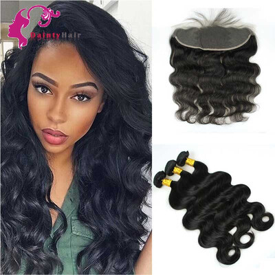 

Udainty 8A Brazilian Virgin Hair Lace Frontal Closure 13×4 with 3 Bundles Body Wave 100% Unprocessed Human Hair Wavy Natural Color