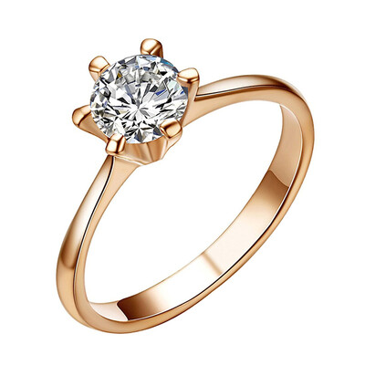 

Yoursfs Unique Six Prong Cubic Crystal Solitaire Engagement Ring 18K Gold Plated Jewelry Promise for Her