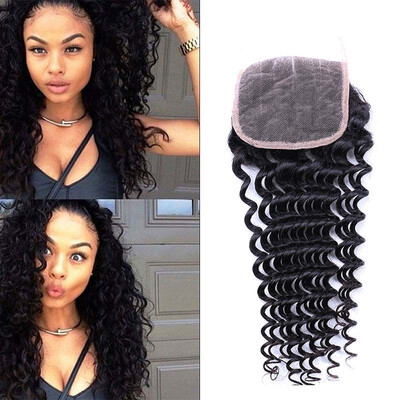 

Malaysian Deep Wave Lace Closure 4x4 Human Hair Extensions Remy Hair Bundles Closure with Baby Hair