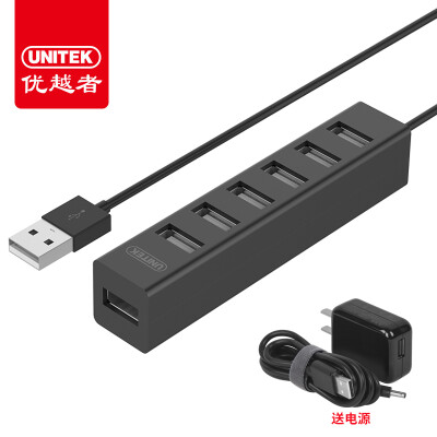 

Улучшенный человек (UNITEK) USB высокоскоростного разветвителя 80CM 2.0 HUB расширение концентратора 7 ноутбука мульти-интерфейсный преобразователь с внешним источником питания Y-2160ABK