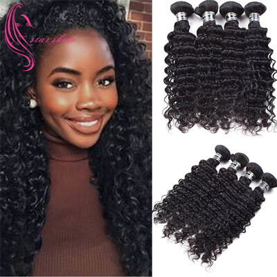 

Star Show Hair Deep Wave Hair Weave Bundles 4 Связки Перуанские девичьи наращивания волос 7A Мягкие и упругие ткани для ткачества 1B Цвет